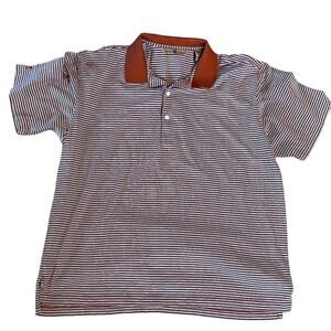 Vesi Golf Men's Short Sleeve Polo.  Orange/White Striped.  Size Medium